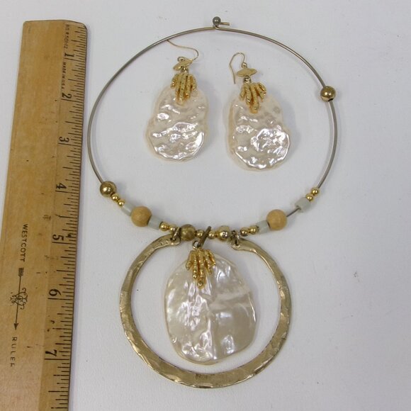 Vintage Large Faux Baroque Pearl Necklace & Pierced Earrings Set - Picture 2 of 2